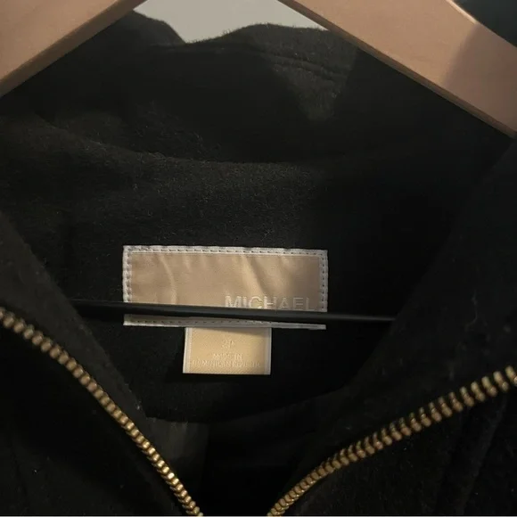 Michael Kors Black Hooded Wool Full Zip Jacket Small Gold Hardware - Picture 2 of 8